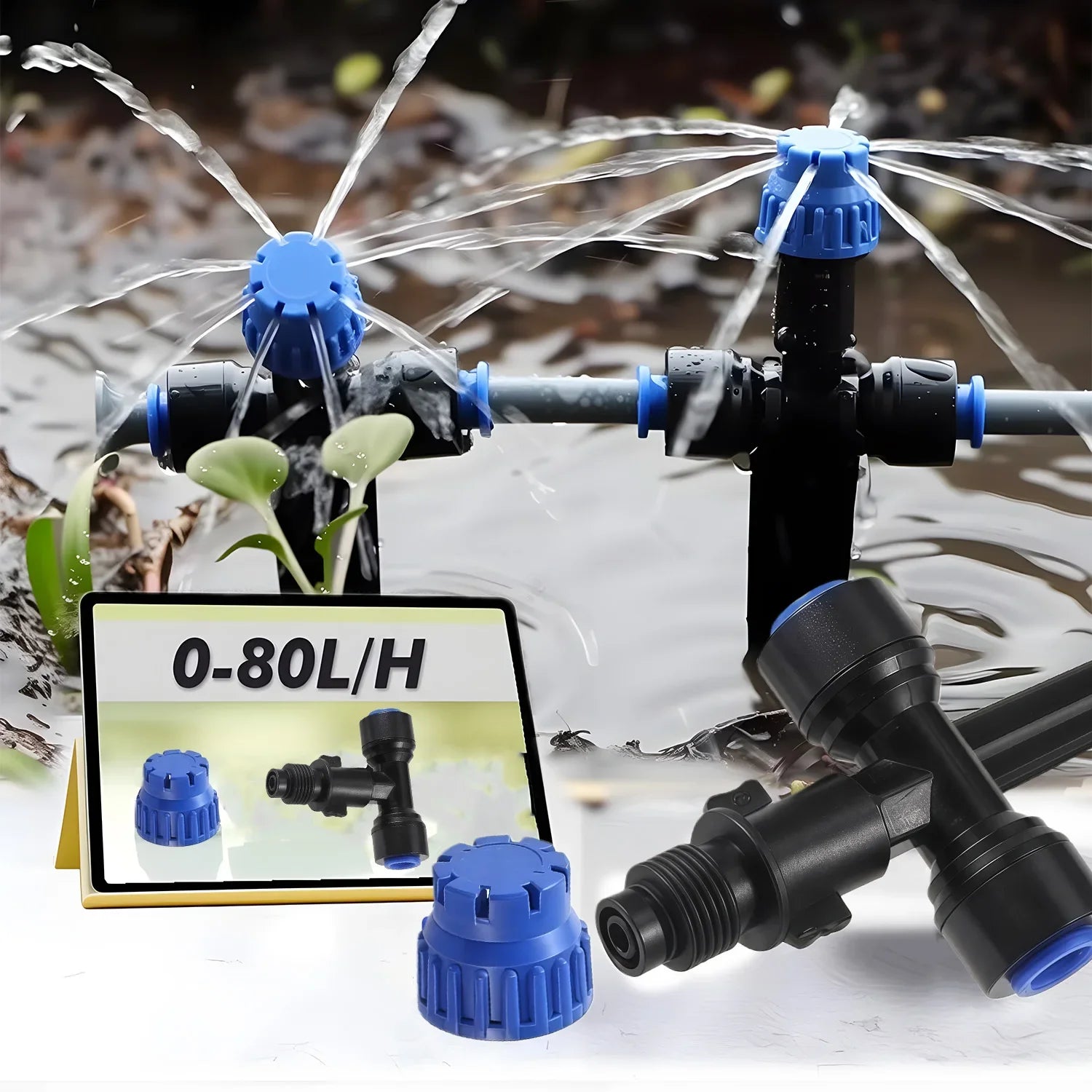 Garden Irrigation Watering Kit 6mm Quick Push Slip Lock 1/4" Outdoor Drip Sprayer 8-hole Dripper with Stake Adjustable Sprinkler Peaceful Pleasures Health and Wellness