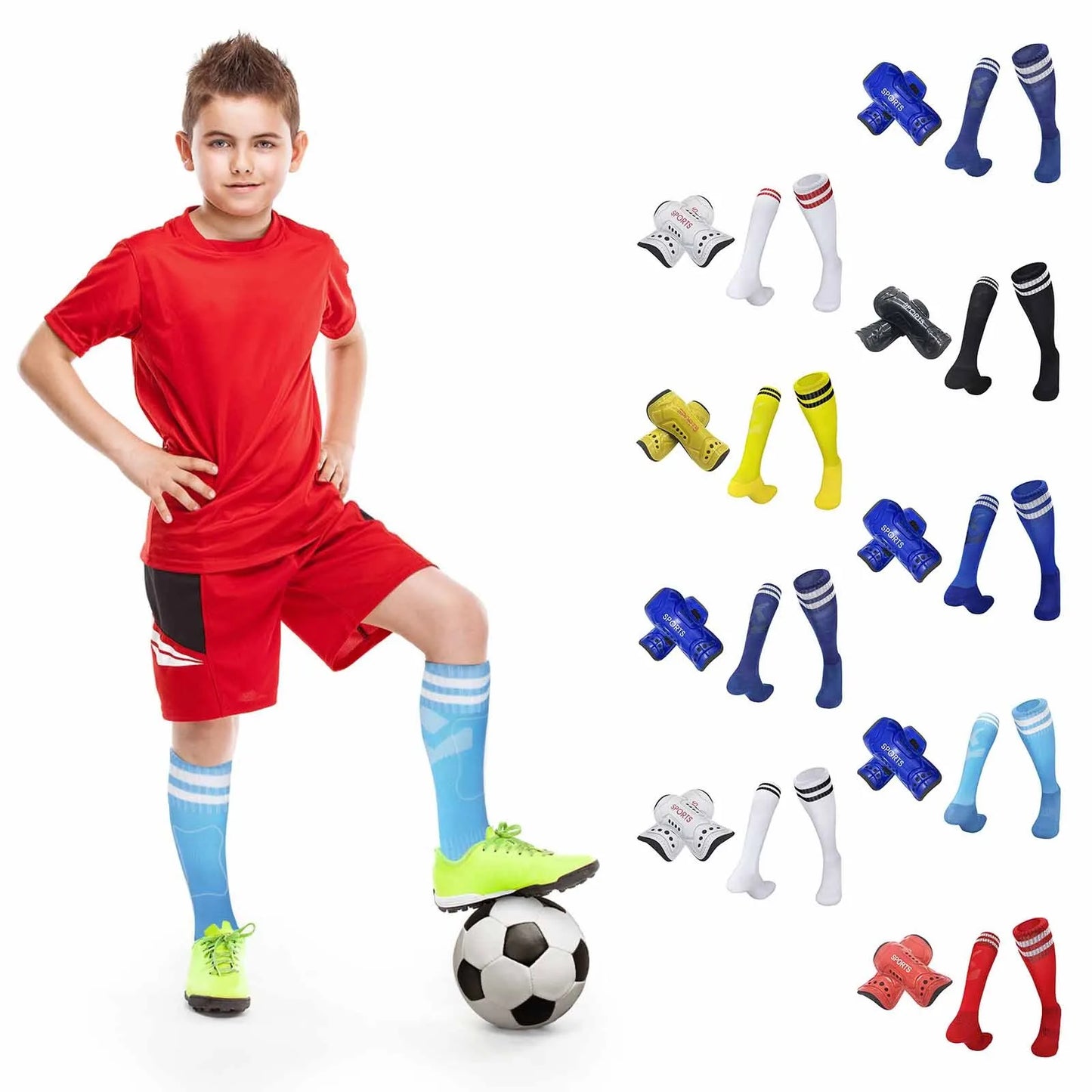 Kids Football Socks & Shin Guards Set – Anti-Slip Knee-High