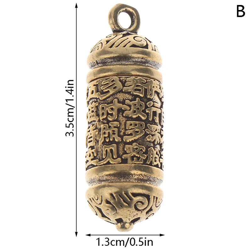 Handmade Hollow Brass Buddha Sutra Cylinder Keychain Pendant