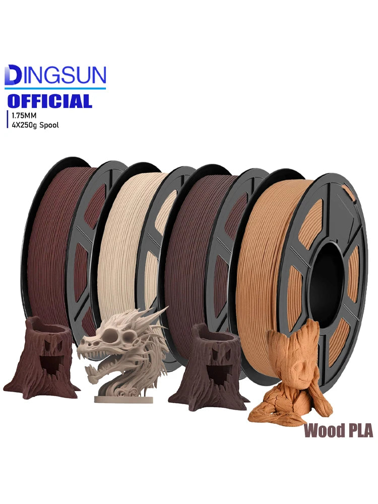 Wood PLA 3D Printer Filament 1.75mm Matte | 4×250g 1kg Spools