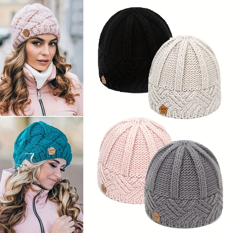 Women's 2026 Autumn Winter Beanie - Fashion Diamond Check Pattern, Soft Knitted Ski Cap, Vintage Warm Beanies Peaceful Pleasures Health and Wellness