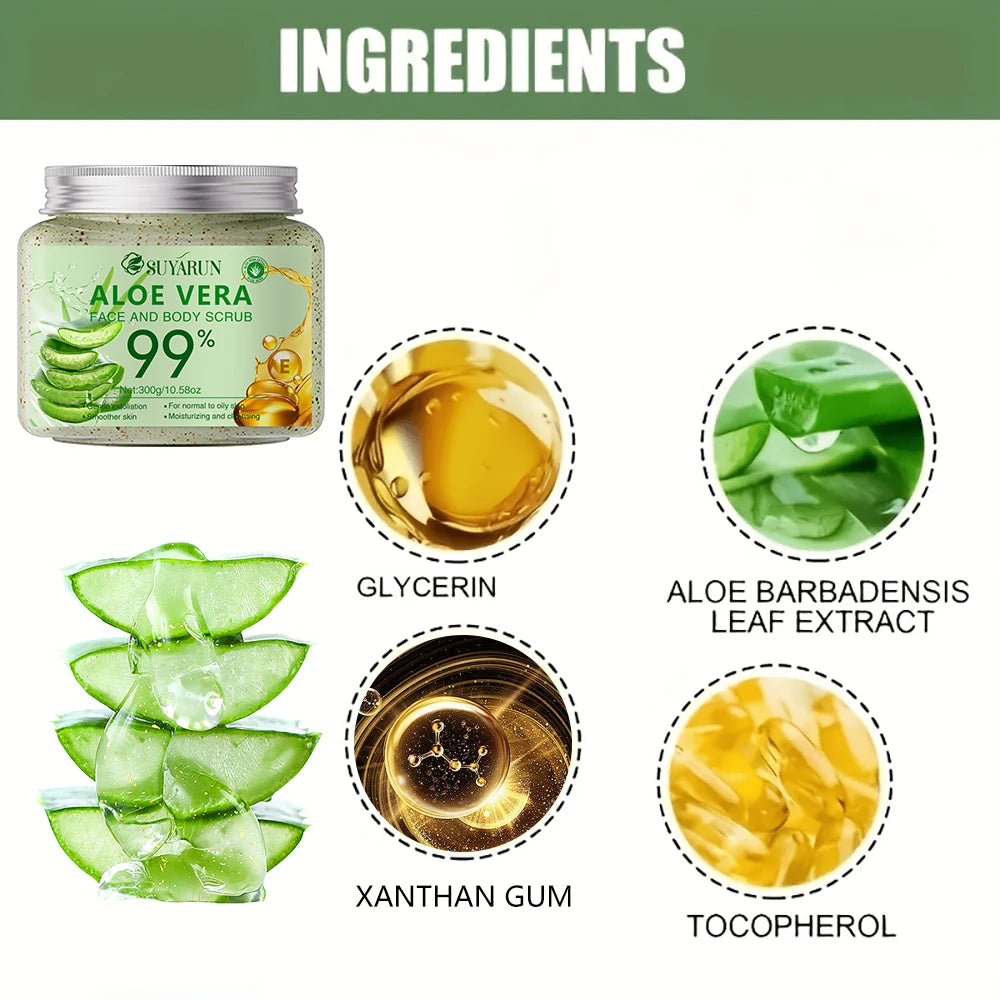 SUYARUN Aloe Vera Body Scrub Exfoliator - Natural Deep Cleansing, Hydrating for Sensitive Skin, Spa Quality Soft Smooth Skin. Peaceful Pleasures Health and Wellness
