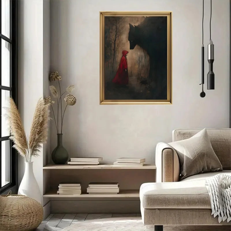 Little Red Riding Hood and Big Bad Wolf Canvas Print - Gothic Fairytale Wall Art Poster, Frameless Wall Hanging for Home Decor Peaceful Pleasures Health and Wellness
