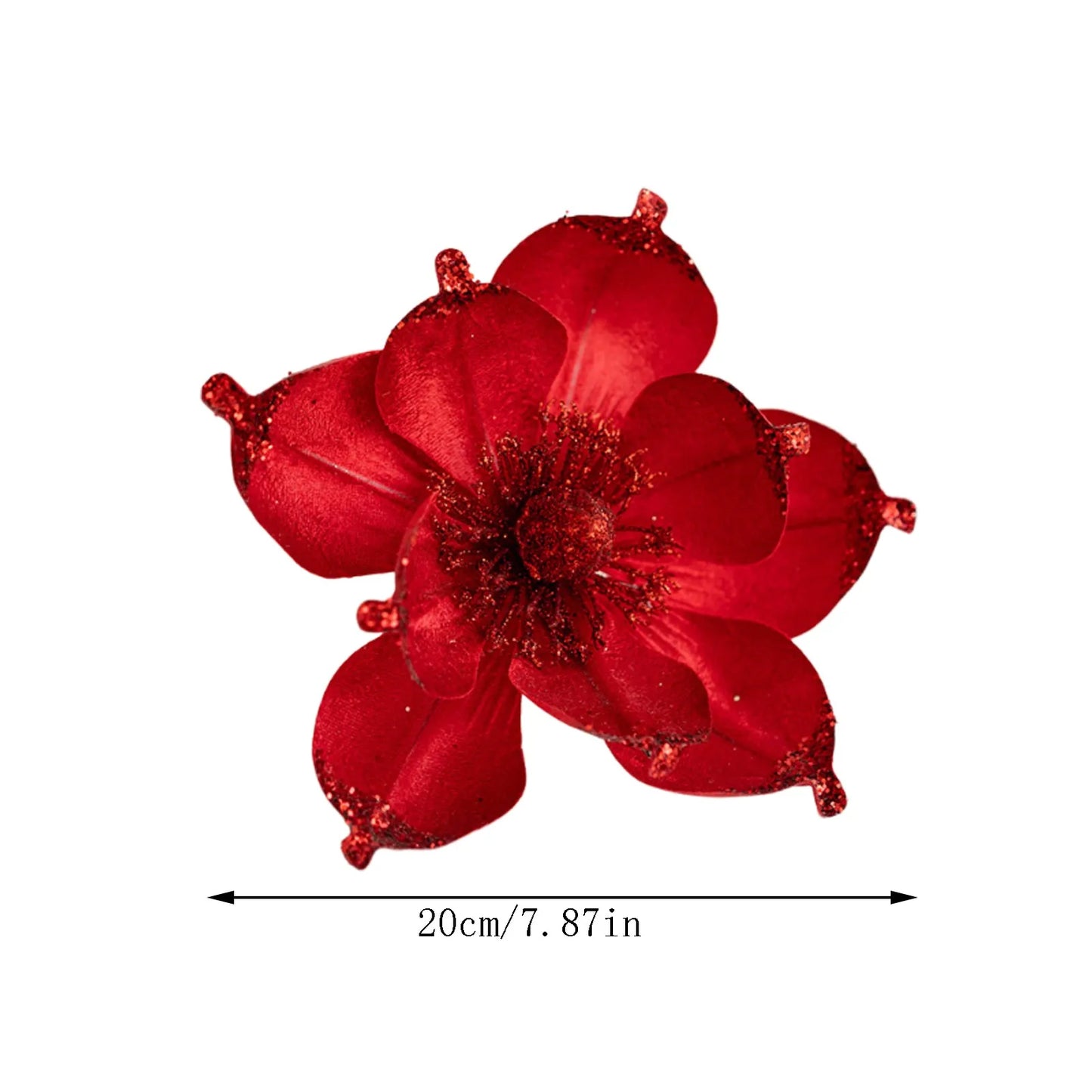 20cm Glitter Magnolia Christmas Flower Pick – Pink Sequin