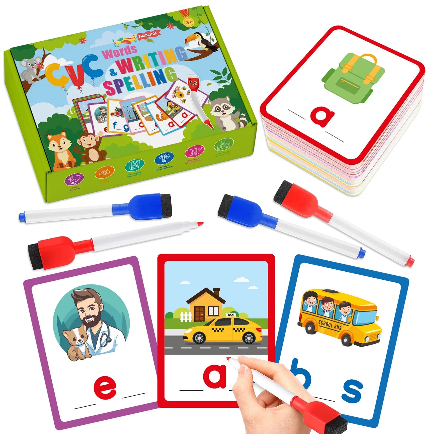 Bview Art Montessori CVC Word Flash Cards Kids Alphabet Writing