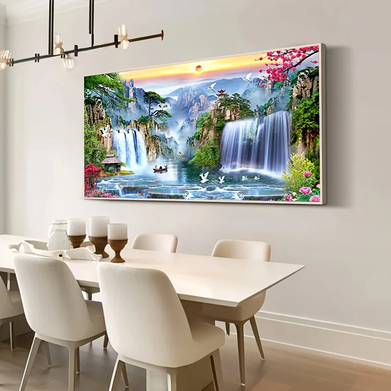 Chinese Landscape Canvas Wall Art – Waterfall Print Décor Canvas Wall Art Peaceful Pleasures Health and Wellness