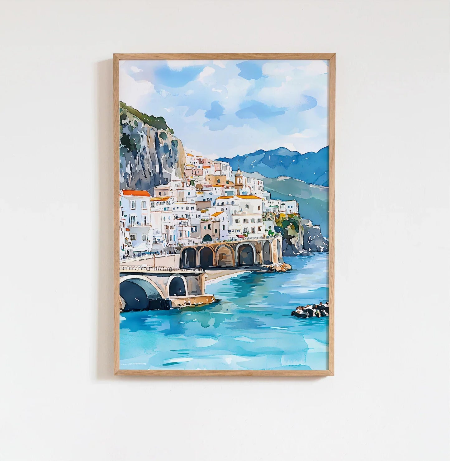 Watercolor Amalfi Coast Italy Canvas Wall Art | Coastal Print