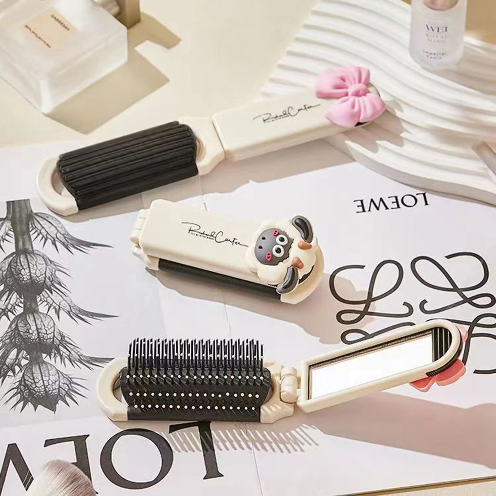1PCS Folding Mini Pocket Hair Comb with Mirror Portable Massage Comb Brush for Salon Travel Outdoor Makeup Styling Tools Peaceful Pleasures Health and Wellness
