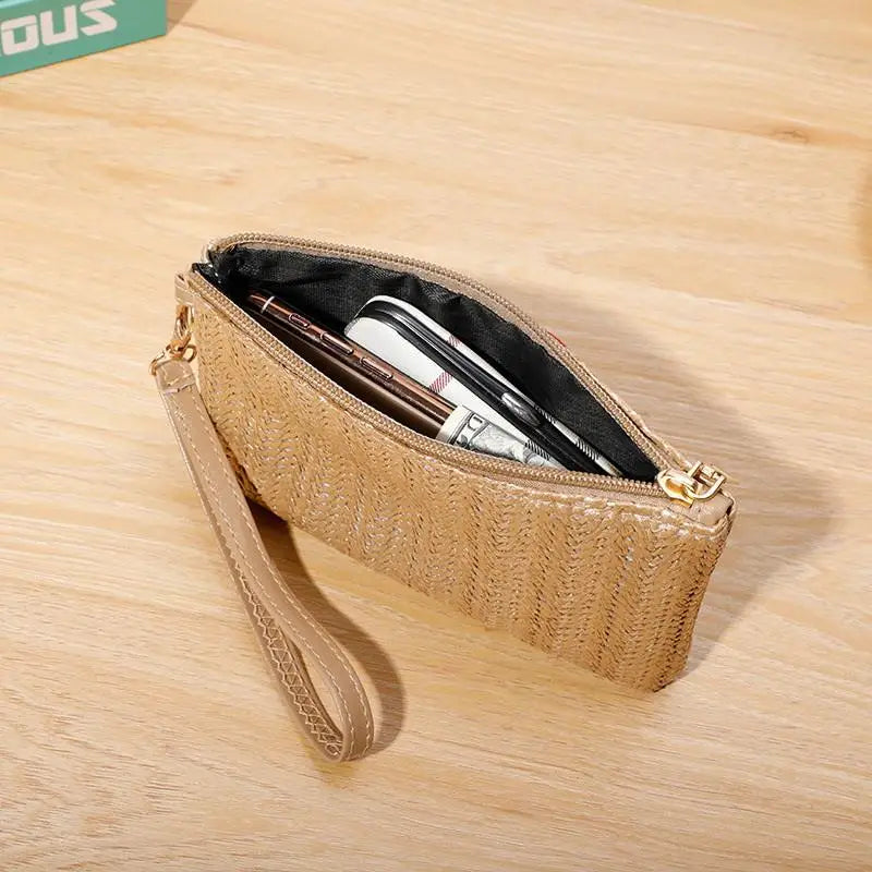 Straw Woven Wristlet Clutch | Women's Beach Wallet & Card Holder