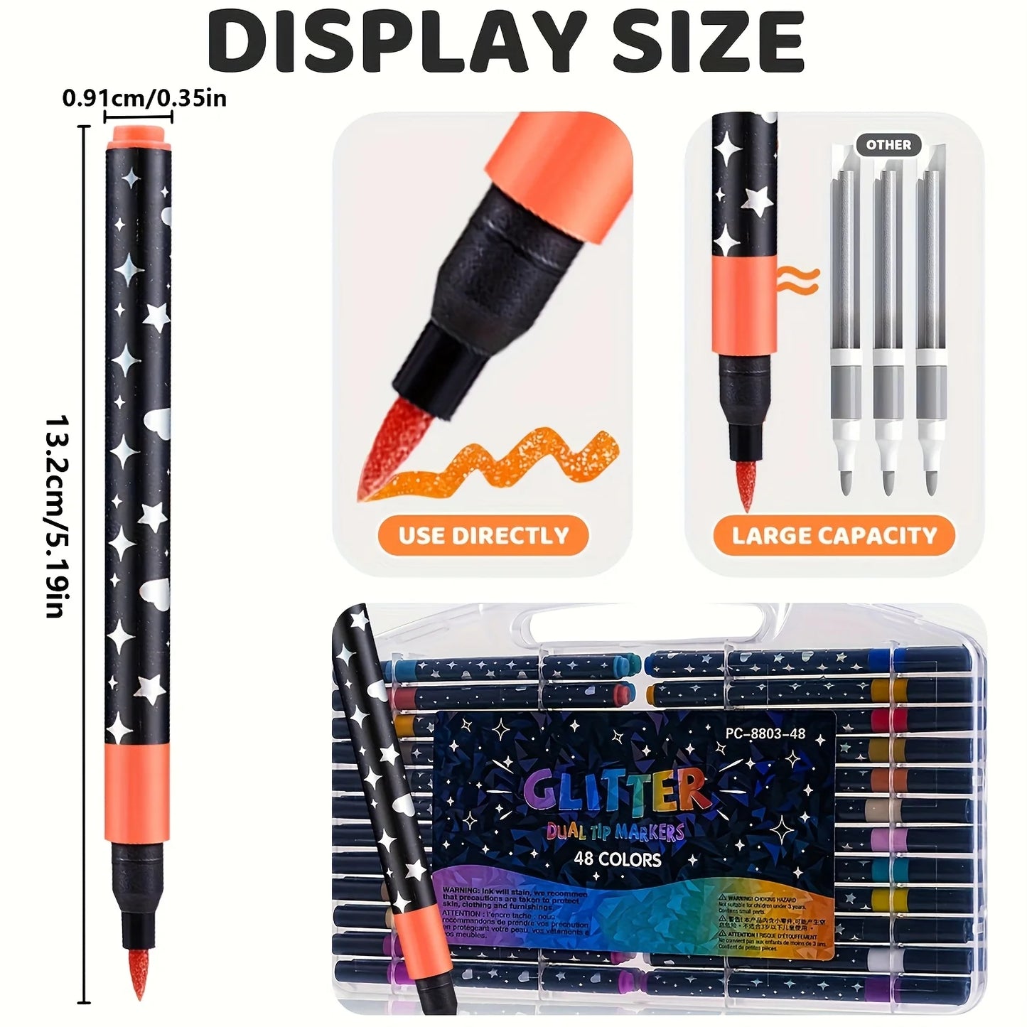 24-Color Glitter Markers Set | Metallic Water-Based Glitter Pens