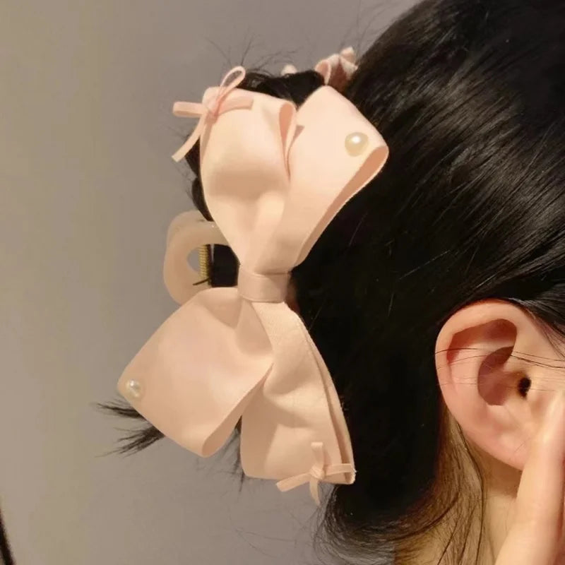 New Elegant Korean Bow Hairpin Pearl Accessory Simple Hair Clamp Creative Fashionable and Versatile Bow Hair Clip Hair Accessory Peaceful Pleasures Health and Wellness