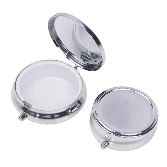 Metal Pill Boxes Stainless Steel Round Pill Boxes Medicine Organizer Container Medicine Case Splitters Pill Candy Box Peaceful Pleasures Health and Wellness