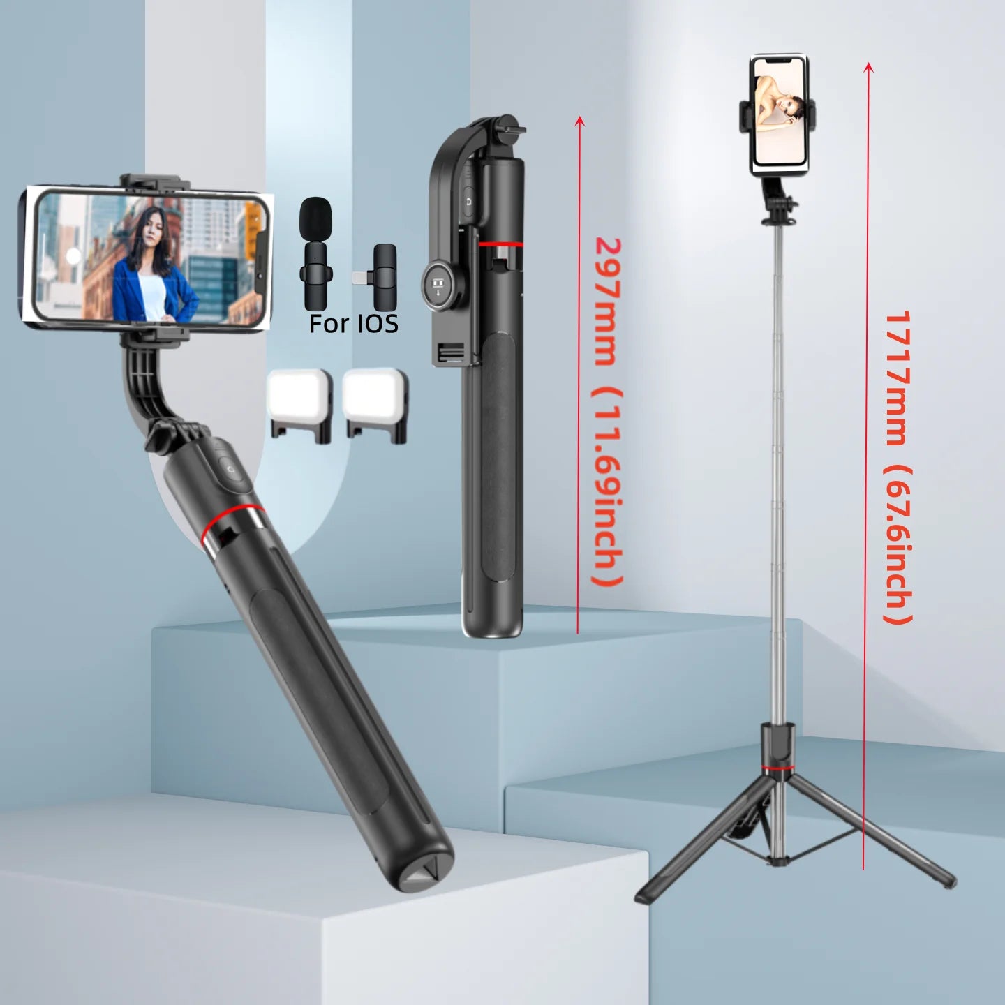 Selfie Stick Tripod with Bluetooth Remote, 6-Section Extendable Pole, 360° Rotation, Fill Light Option, for Phone Vlog Peaceful Pleasures Health and Wellness Option 5