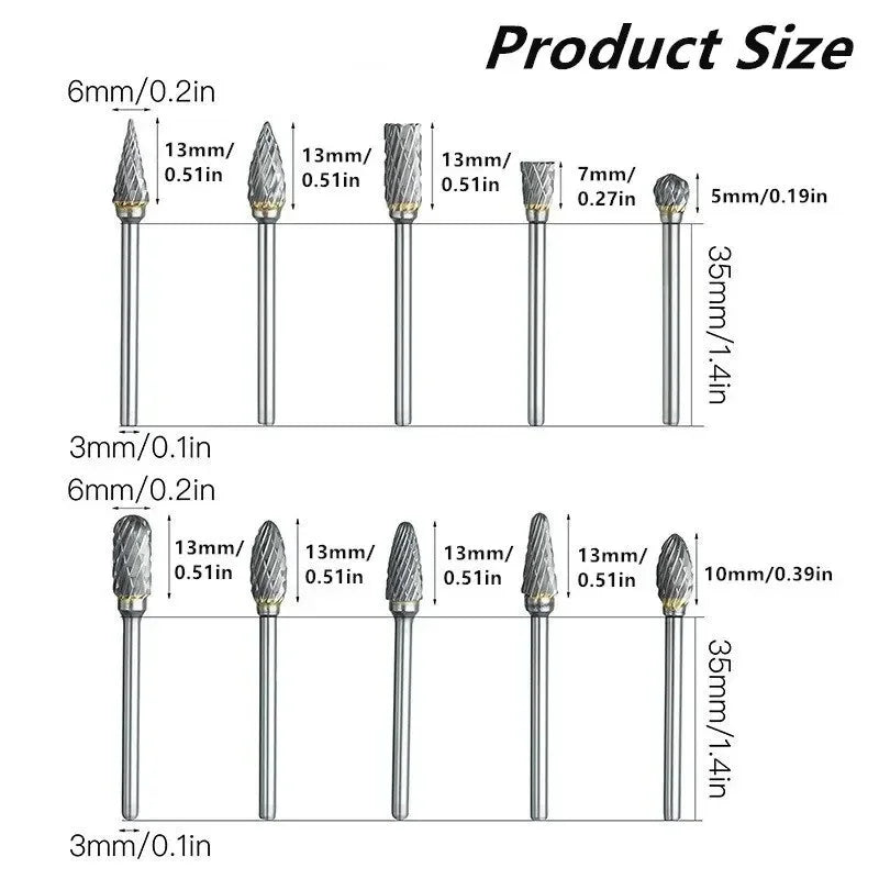 1 8 Shank Tungsten Carbide Milling Cutter Rotary Tool Burr Diamond