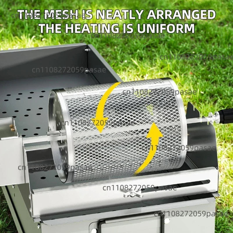 Round Rolling BBQ Grill Basket – Rotating Cylinder Grill Net