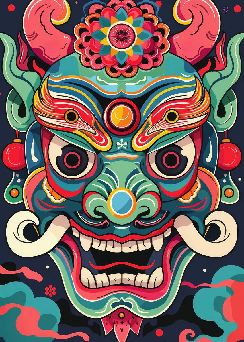 Japanese Oni Samurai Yokai Mask Canvas Wall Art Poster Print Canvas Wall Art Print Peaceful Pleasures Health and Wellness DM95-5 40x60cm Unframed
