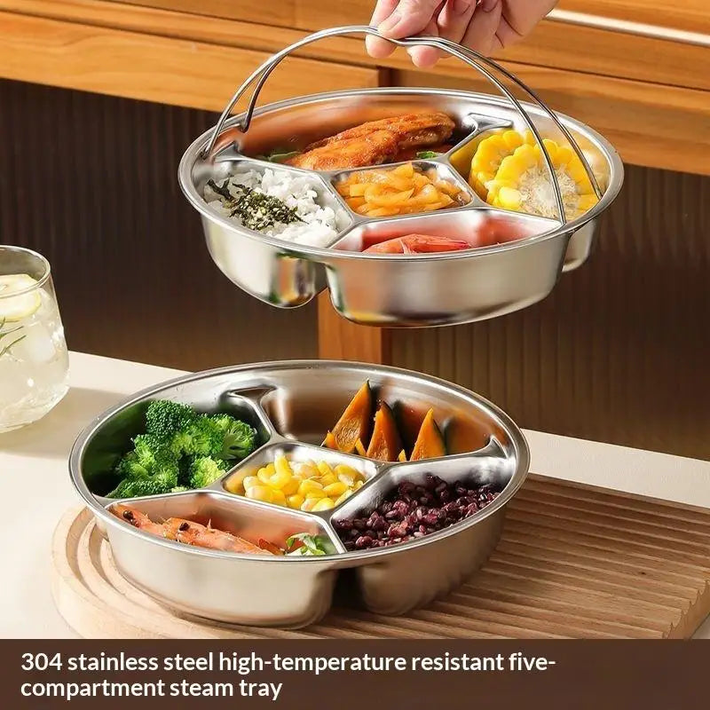 5-Compartment Stainless Steel Food Prep Tray | Hot Pot Serving