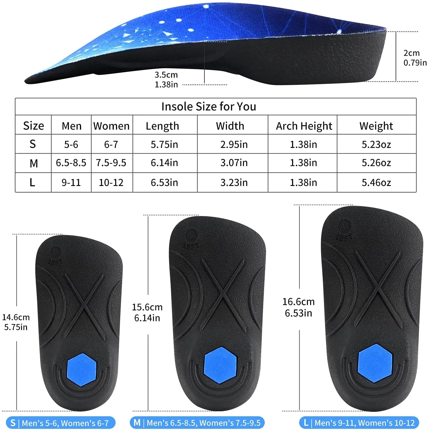 Plantar Fasciitis Insoles High Arch Support 3/4 Length Shock Absorbing Heel Pain Relief For Men and Women Peaceful Pleasures Health and Wellness