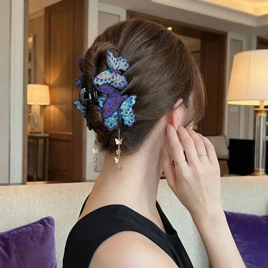 Chinese Butterfly Hair Claw Clip – Floral Tassel Hanfu Style Hair Claw Clip Oasis Select