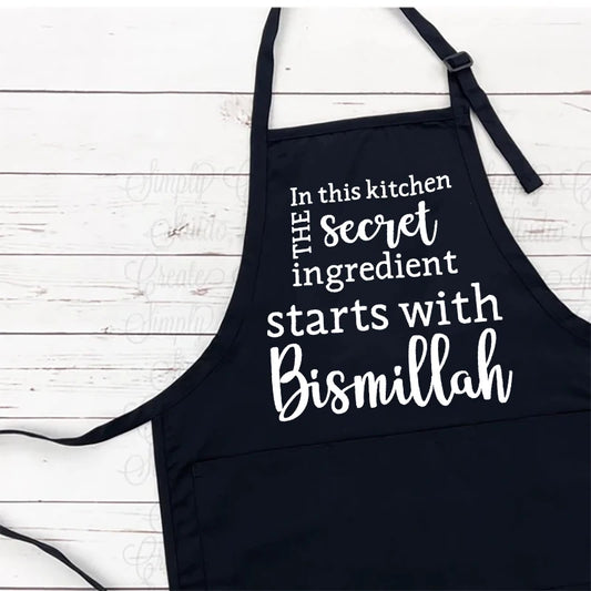 Bismillah Black Kitchen Apron | Eid & Ramadan Gift Kitchen Apron Peaceful Pleasures Health and Wellness apron