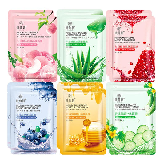 12-Piece Fruit Face Mask Set – Blueberry, Aloe & Cucumber Sheets Sheet Face Mask Set Peaceful Pleasures Health and Wellness