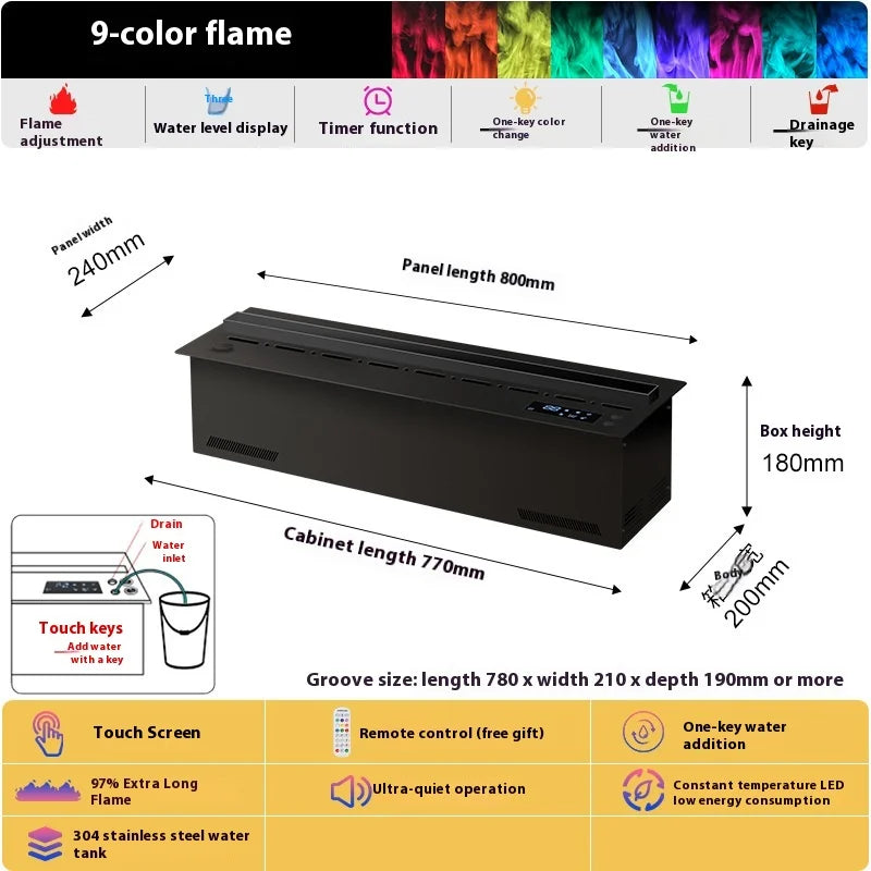 800mm Atomizing Fireplace For Living Room Multi-color Fake Flame Electronic Fireplace Home Remote Control Water Steam Fireplace Peaceful Pleasures Health and Wellness remote control 1