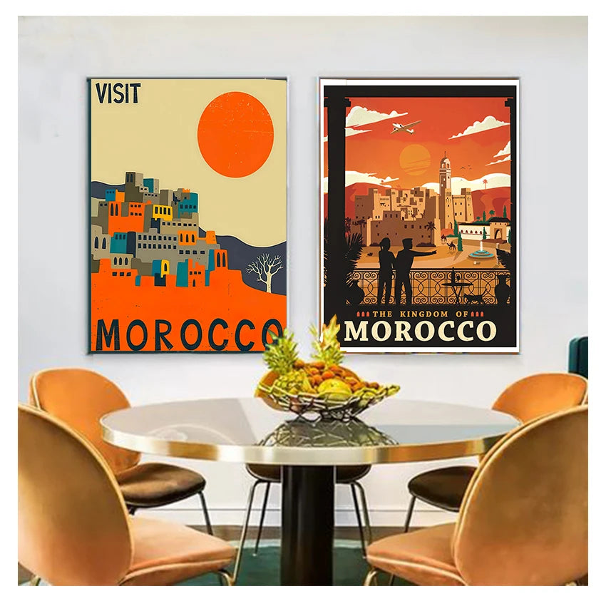 Canvas Paintings Vintage Wall Kraft Posters Coated Stickers Home Decorative Gift Visit Africa Morocco Desert Travel Peaceful Pleasures Health and Wellness