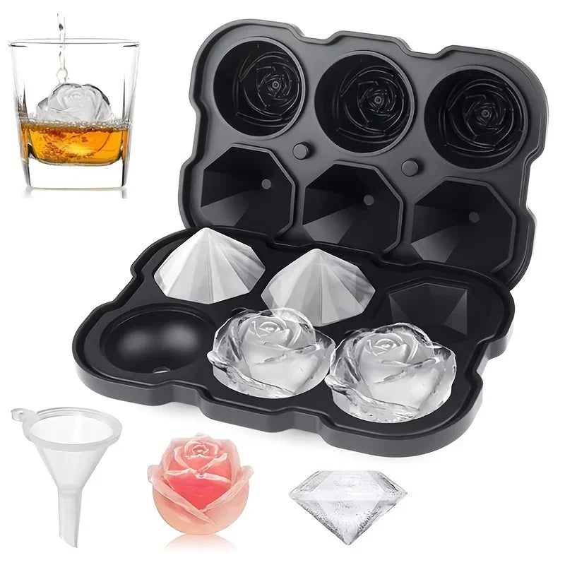 1pc Diamond & Rose Shaped Ice Cube Mould, Modern Silicone Ice Cube Maker Tray For Bar, Office Peaceful Pleasures Health and Wellness