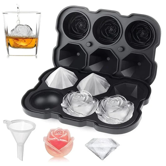 1pc Diamond & Rose Shaped Ice Cube Mould, Modern Silicone Ice Cube Maker Tray For Bar, Office Peaceful Pleasures Health and Wellness