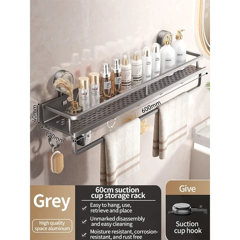 No-Drill Suction Cup Bathroom Shelf | Aluminum Wall Organizer