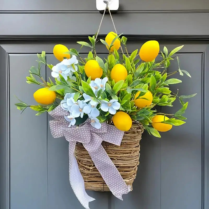 Lemon Flower Basket Wreath – Spring Porch & Door Décor