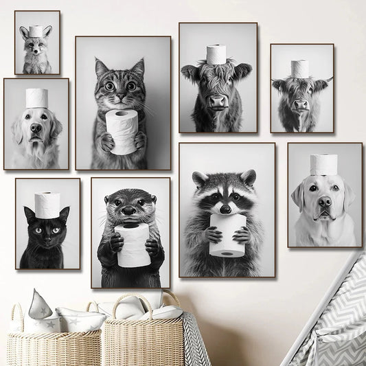 Funny Animal Toilet Paper Canvas Wall Art – Bathroom Decor Canvas Wall Art Peaceful Pleasures Health and Wellness