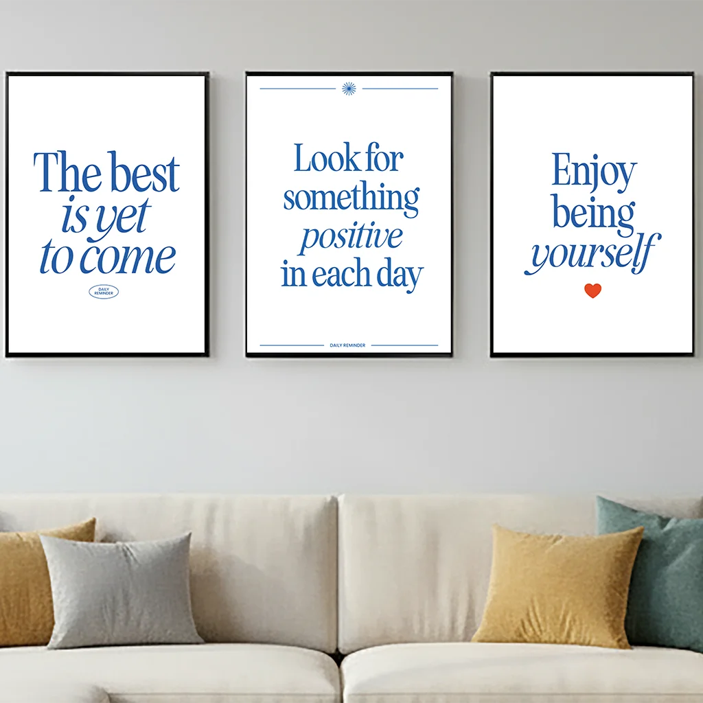 Minimalist Blue Inspirational Quote Canvas Wall Art | Nordic Print Canvas Wall Art Peaceful Pleasures Health and Wellness