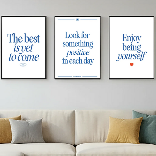 Minimalist Blue Inspirational Quote Canvas Wall Art | Nordic Print Canvas Wall Art Peaceful Pleasures Health and Wellness