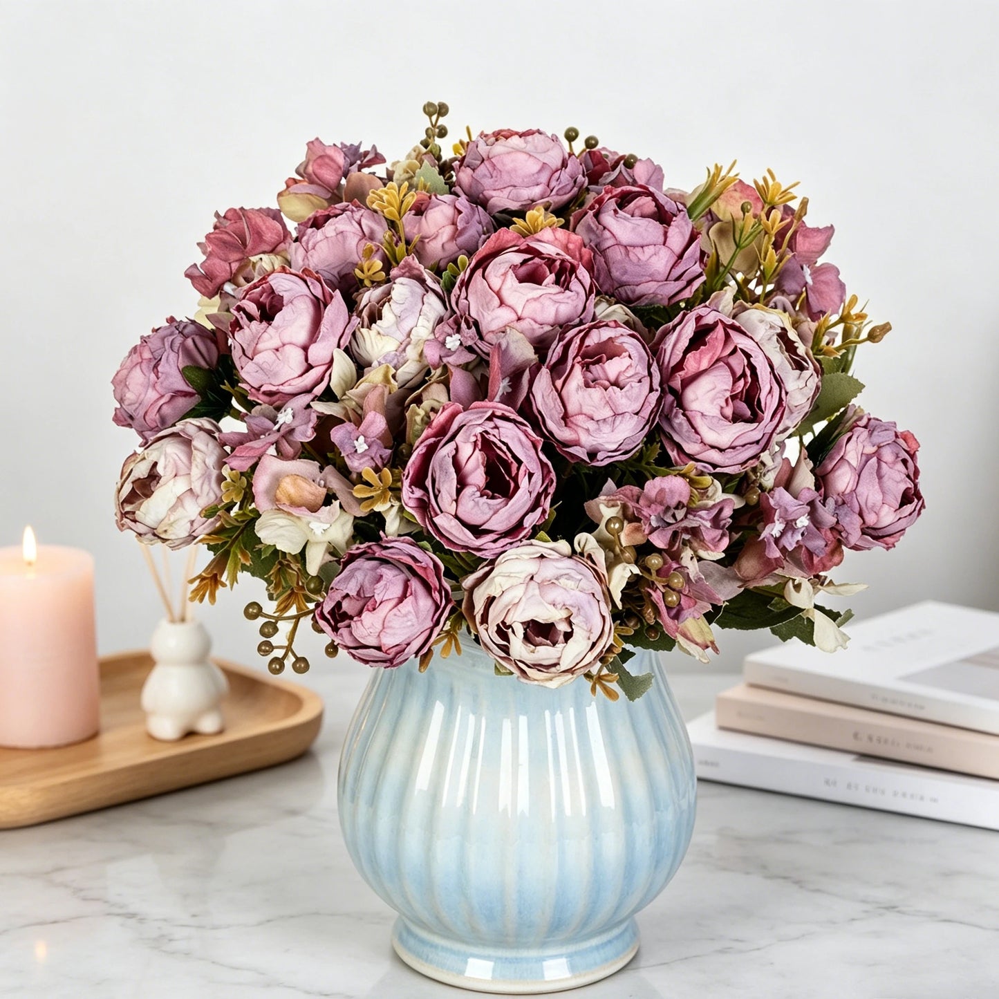 Artificial Silk Peony Bouquet – Wedding & Home Décor Faux Flowers