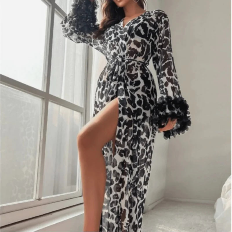 Women's Leopard Print Robe & Pajama Set | Casual Loungewear