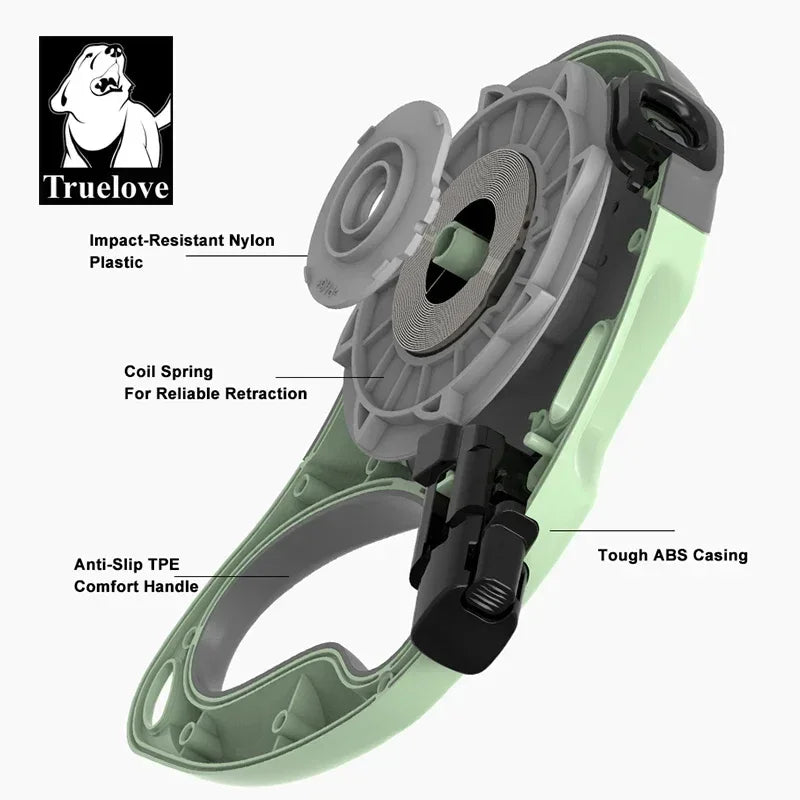 Truelove Tangle Free Retractable Dog Leash 16 Ft Strong Nylon Tape One-Handed Brake Pause Lock Dog Cat Owners Reliable TLL5001 Peaceful Pleasures Health and Wellness