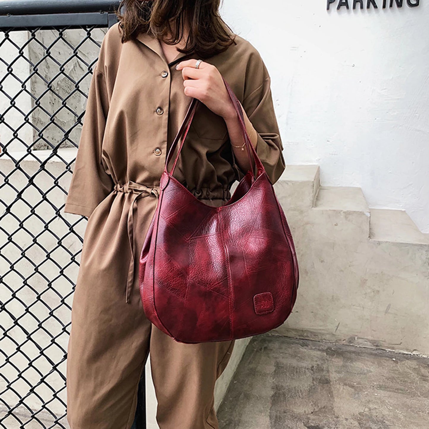 Women Casual Tote Bags Satchel Handbags Retro Large Capacity PU Leather Shoulder Bag for Casual School and Work Use Peaceful Pleasures Health and Wellness