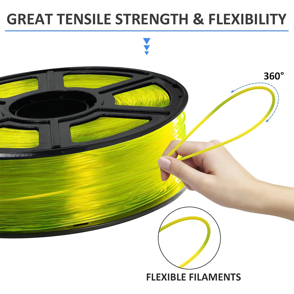 TPU 1.75mm Flexible 3D Printer Filament Transparent Yellow 95A 250g