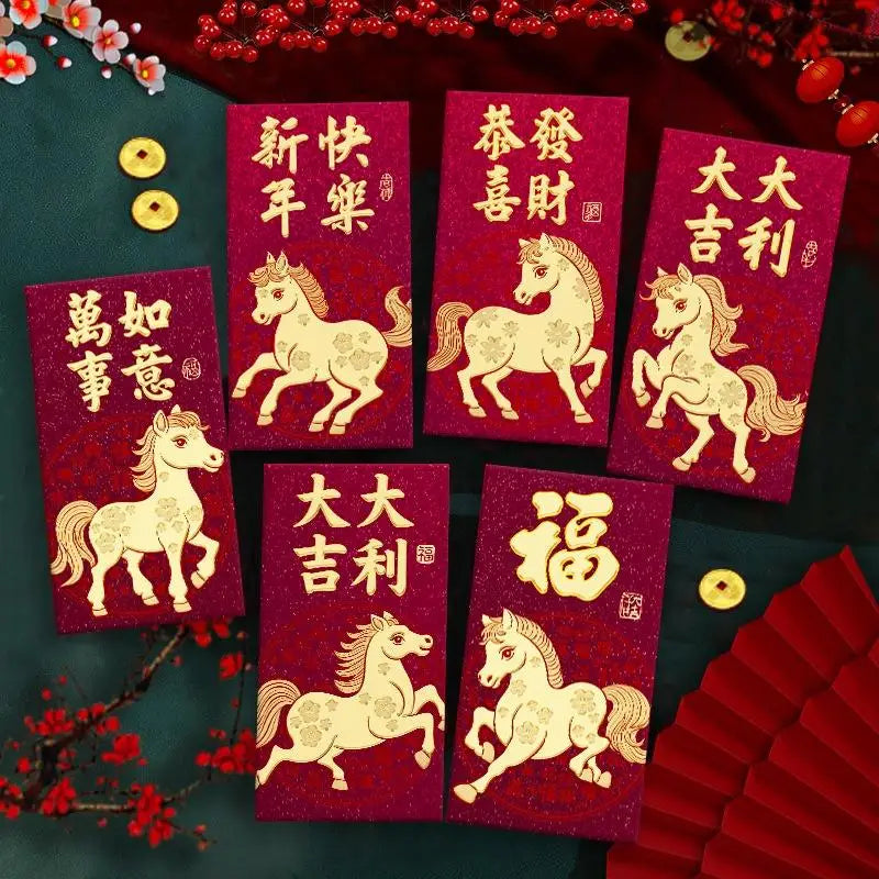 2026 Horse Year Red Envelopes – 6-Pack Lucky Money Bags