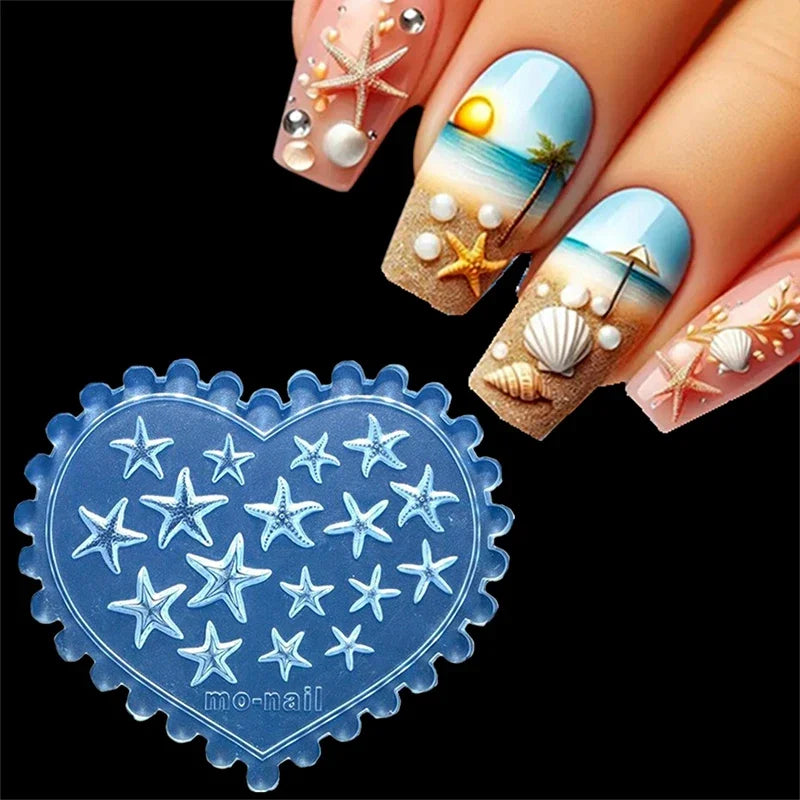 Sea Starfish 3D Silicone Nail Mold Decorations Summer Starfish DIY Design Manicure Template Carving Nail Art Stencil Tool Peaceful Pleasures Health and Wellness