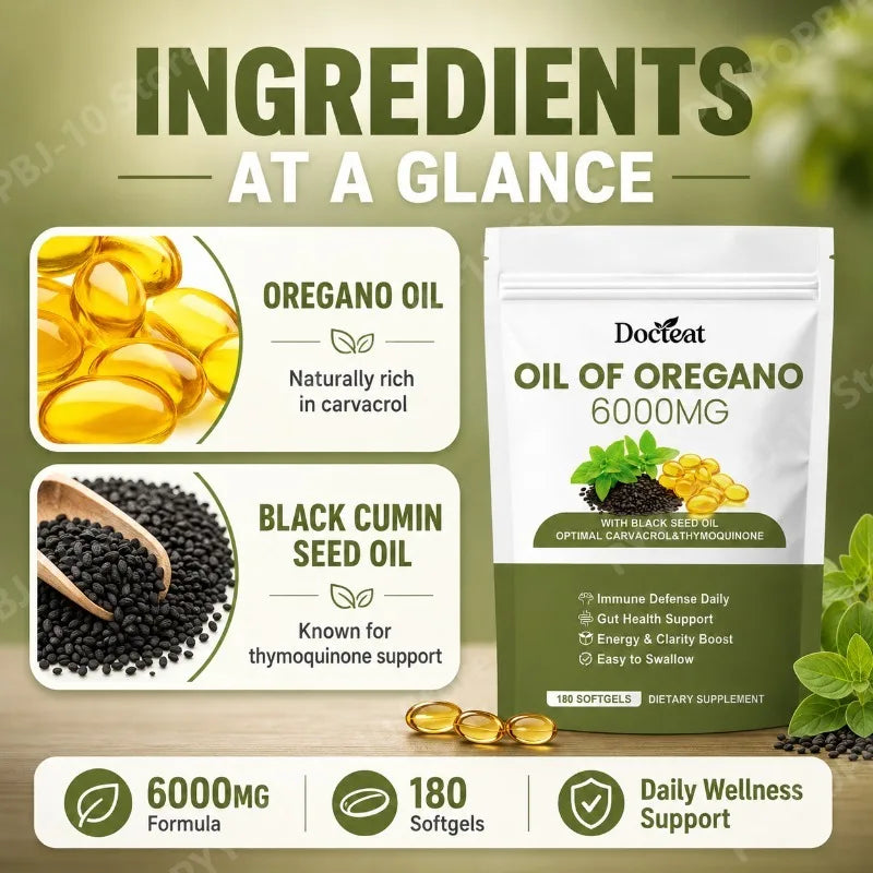 Oil of Oregano 6000mg + Black Seed Oil | 180 Softgels