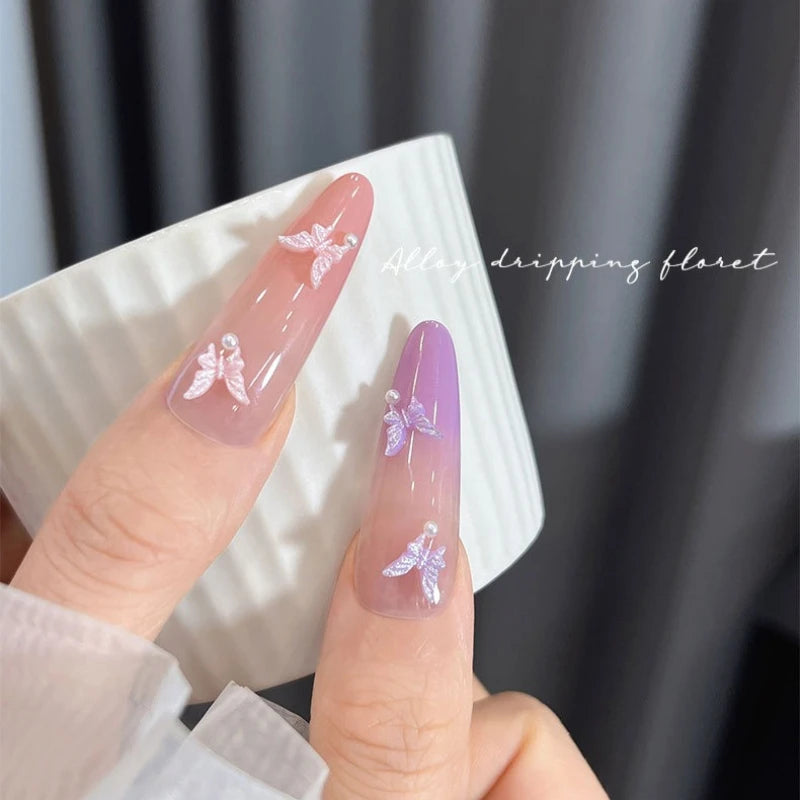 50pcs 3D Glitter Butterfly Nail Charms | Resin Nail Art Decor