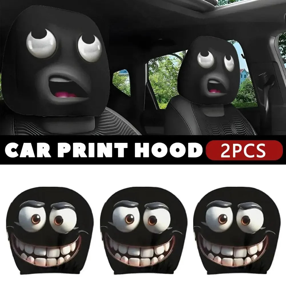2pcs Halloween Decoration Black Skull Car Print Headrest Cover Universal Stretchy Spooky Fun Universal Head Cover Auto Parts Peaceful Pleasures Health and Wellness