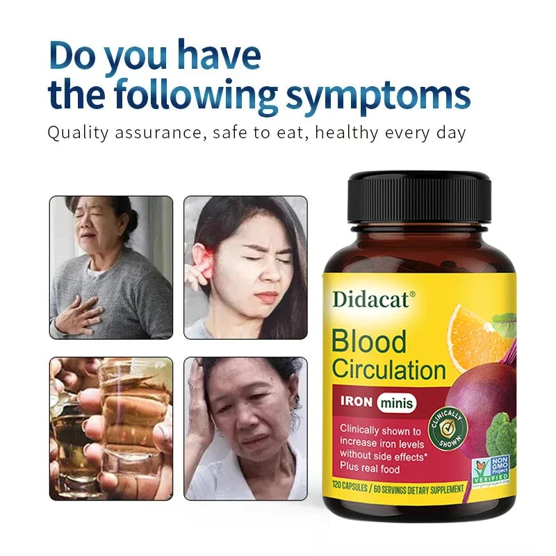 Blood Circulation - Iron Supplement - Iron with Vitamin C, Vitamin B12 and Folic Acid - Blood Health, 120 Capsules Peaceful Pleasures Health and Wellness