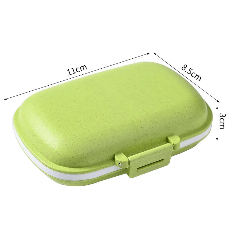 Mini Portable 8 Grids Sealed Wheat Pill Box Travel Medicine Organizer Tablets Storage Dispenser Container Peaceful Pleasures Health and Wellness