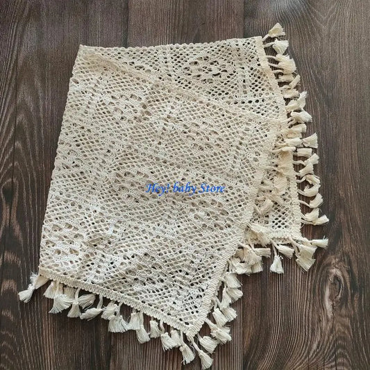 Newborn Baby Photo Prop Blanket | Vintage Tassel Cotton Wrap Baby Photo Prop Peaceful Pleasures Health and Wellness 90x90cm China Mainland