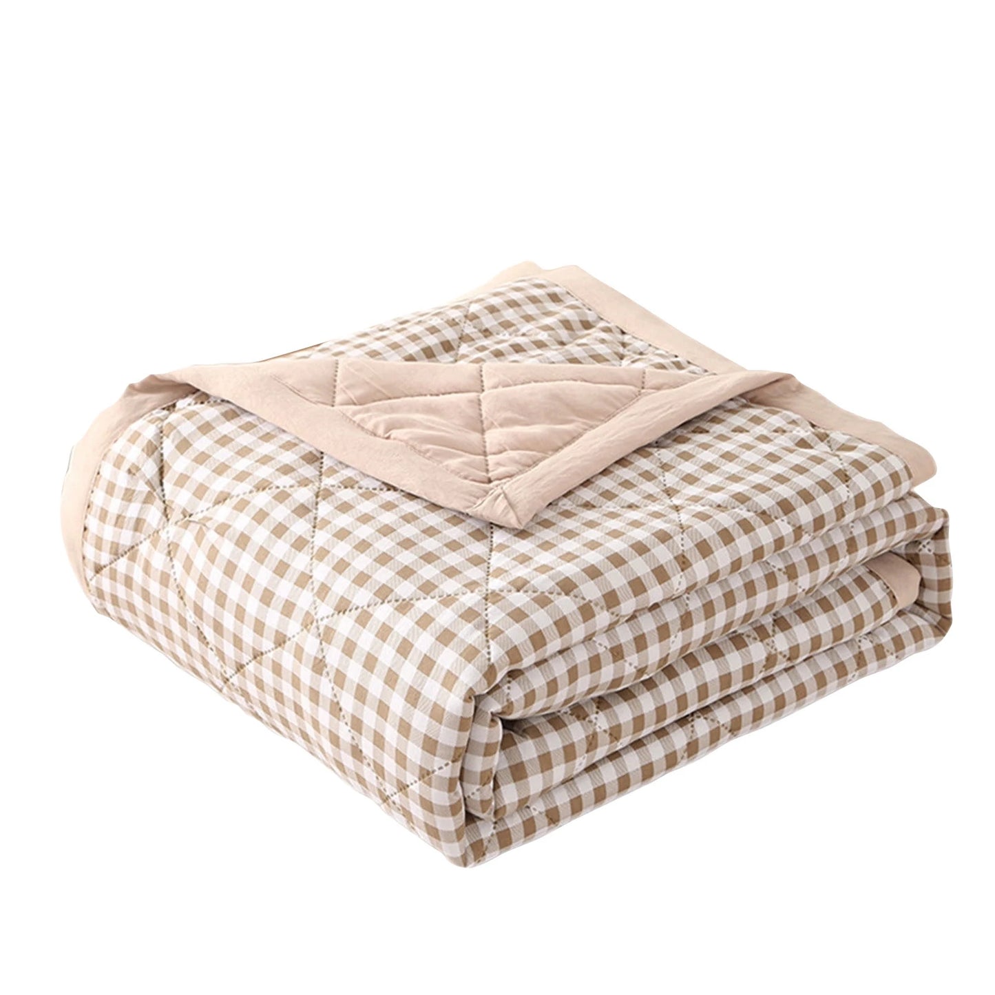 Summer Thin Comforter Soft Air-Conditioned Four Season Comforter Machine Washable Single Double Blanket Ultrasonic Quilted Quilt Peaceful Pleasures Health and Wellness Khaki One Size