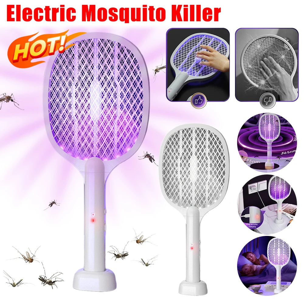 2-in-1 Electric Mosquito Swatter Mosquito Killer USB Rechargeable Angle Adjustable Electric Bug Zapper Fly Bat Insect Swatter Peaceful Pleasures Health and Wellness