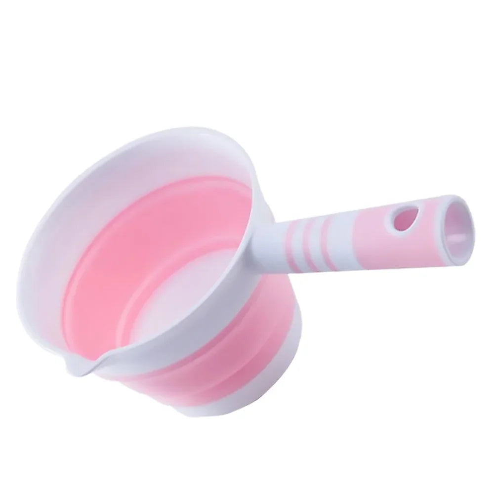 Portable Folding Water Ladle Kitchen Bathroom Bathing Hair Washing Silica fruits vegetables Water Scoop Collapsible Travel Spoon Peaceful Pleasures Health and Wellness Pink